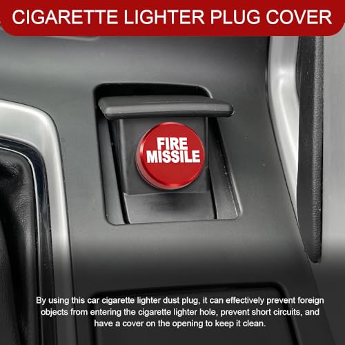 Image of Cigarette Lighter Plug Cover, Eject Button Car Cigarette Lighter, Standard 12 Volt Power Source Aluminum Dustproof Plug Universal Fits Most Vehicles (Red-Fire Missle)