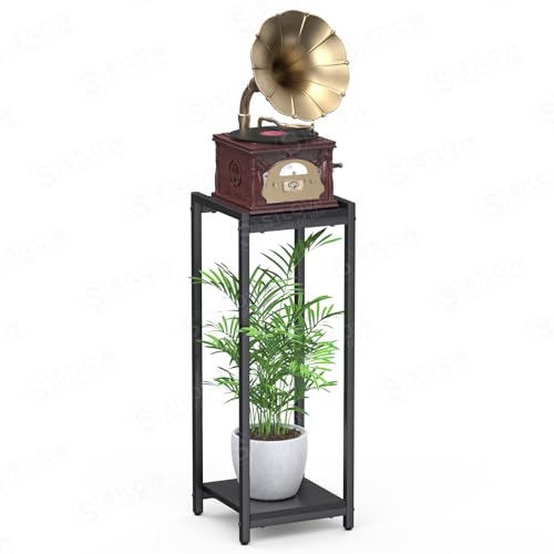 Estanteria Plantas,2 Niveles Soporte Plantas Interior, Estante Plantas de Metal,80cm Alto Estante Vertical Esquina para Balcón,Sala,Estar,Patio, Decoración Hogar (Sólo Soporte para Plantas)-Negro