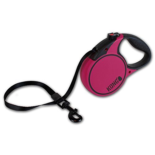 KONG ausrollbare Hundeleine in 5m Länge I Für große Hunde bis 50kg I Größe L I Hochwertige Rollleine mit Break & Lock System in pink I komfortable Leine mit Softgriff & reflektierendem Gurt