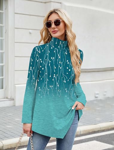 Image of JUSTFASHIONNOW Turtle Neck Shirts for Women Long Sleeve Fall Tunic Tops