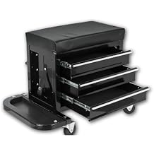 Tool Box Rolling Tool Cabinet, 350lbs Capacity Garage Tool Chest with 2 Foldable Tool Trays, Organizer and Storage Glider Rolling Tool Chest with 3 Drawer Unit, Mechanic Seat, Black
