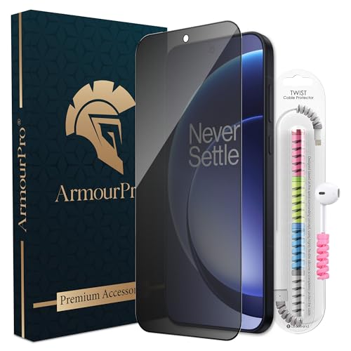 Image of ArmourPro Privacy Tempered Glass for OnePlus 15, Anti Spy Anti Peeping Screen Protector, Edge-to-Edge Full Coverage, 9H Hardness with Cable Protector | Black