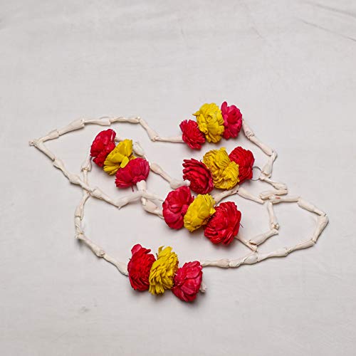 Image of Desi Favors Real Looking Lilly Pooja Garlands | Diwali Marigold Indian Wedding Staircase Pooja, Housewarming, Indian Wedding Decoration | 6ft (Pack of 4)