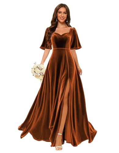 Stylefun Velvet Flutter Sleeve Bridesmaid Dress 2025 with Slit Maxi Formal Evening Dress CYM380