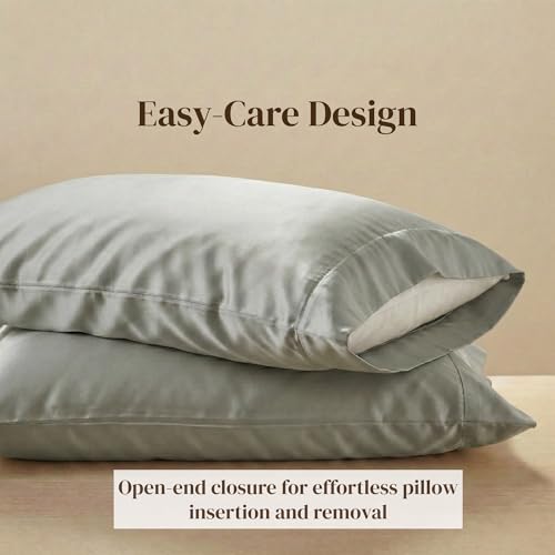 Image of Beckham Hotel Collection Pillowcases Queen Size Set of 2, Cool Touch Cotton Sateen Fabric, 500TC, Silky Smooth & Soft, Open End, Aqua Gray