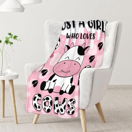 Mercuryelf Cow Throw Blanket - Soft, Fuzzy & Warm - 50x60 Inches Flannel Blankets for Living Room, Sofa - Pink Cute Throws Gift for Teens
