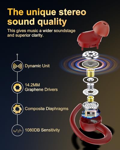 Image of Wireless Earbuds, Bluetooth 5.4 Headphones Sport, Over Ear Buds With ENC Noise Cancelling Mic,48H,Wireless Earphone With Earhooks, Stereo Deep Bass,IP7 Waterproof ear bud for Workout Running,Light Red