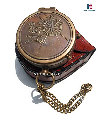 Brújula de latón NauticalMart con estuche de cuero miniatura 4