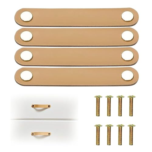 YIMINI Tiradores De Piel Para Muebles, Perillas Muebles De Cuero, Muebles De Cuero Manija, Incluye Tornillos Para Cajón, Puerta De Armario, Decoración Del Hogar (4, Beige, 128mm)