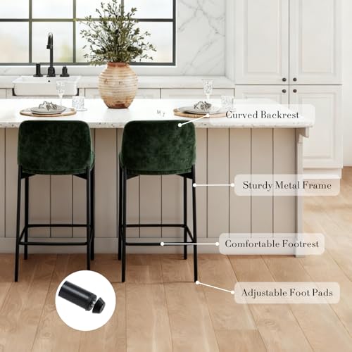 Image of 26 Inch Counter Height Bar Stools Set of 4, Modern Barstools, Green