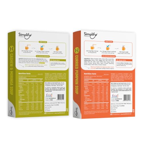 Image of Simplify Cashew & Moringa Soup and Curried Pumpkin Soup - Pack of 2 (Serves 5 to 6) I Each Makes 500ml | 0% Additives and Preservatives