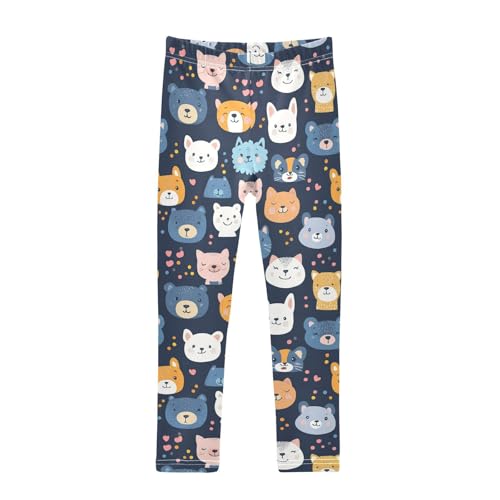 Cute Animal Face Girls Casual Leggings for Kids Printed Long Pant Bottoms Stretch and Soft