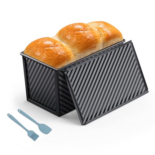 Brotbackform mit Deckel, Toastbrot Backform 450g, Antihaft Brotformen, Mit Ölpinsel und Schaber, Wiederverwendbar Kohlenstoffstahl Backform, für Hausgemachtes Brot, Toast, Gebäck, Ofenfest, Schwarz