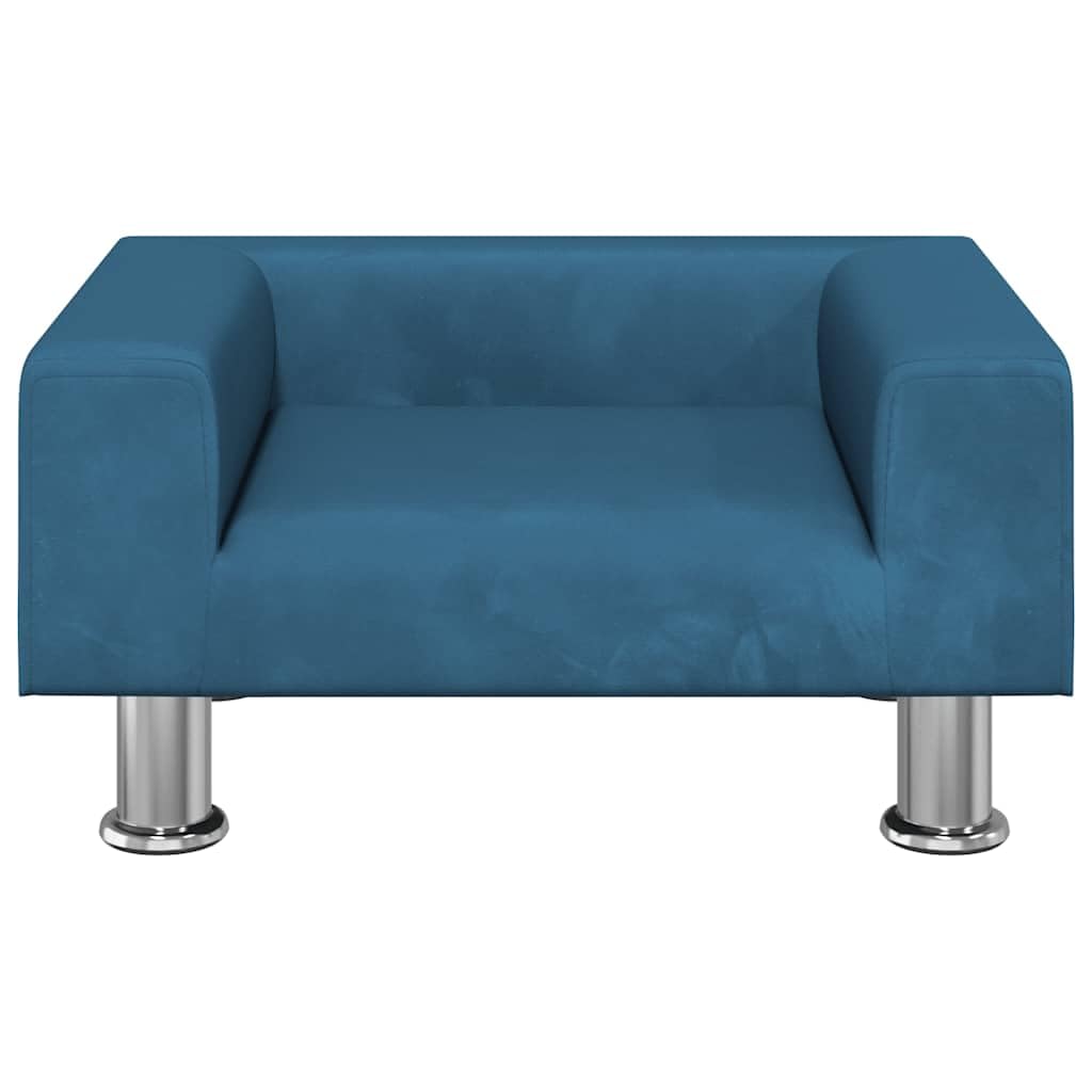 Sofa dziecięca niebieska aksamitna z masywną ramą z drewna sosnowego 50 x 40 x 26,5 cm, wyściełana pianką, do pokoju dziecięcego, zestaw mebli do siedzenia do pokoju dziecięcego, wygodna do