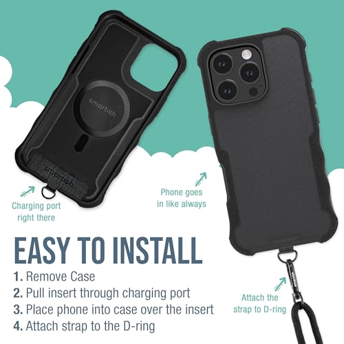 Image of Smartish iPhone 16 Pro MagSafe Case with Crossbody Lanyard Strap - Gripzilla - [Slim + Protective] Magnetic Armor Case with Universal Detachable Shoulder Neck Strap - Black Tie Affair
