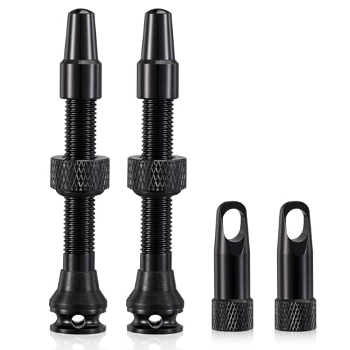 HZJD 2Piezas Válvula para Tubeless, Negro, Herramienta integrada de extracción del núcleo de la válvula(44 mm)