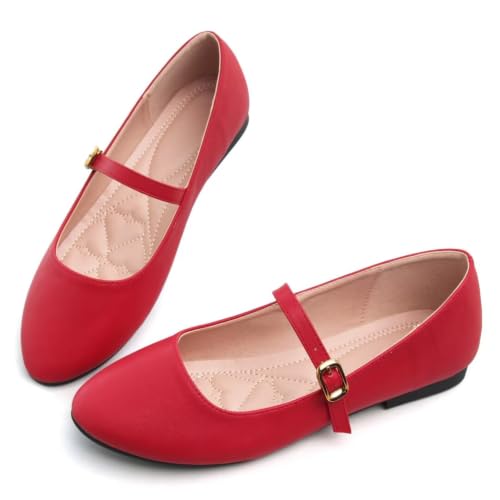 Image of TN TANGNEST Leather Flats for Women Retro Mary Jane Flats