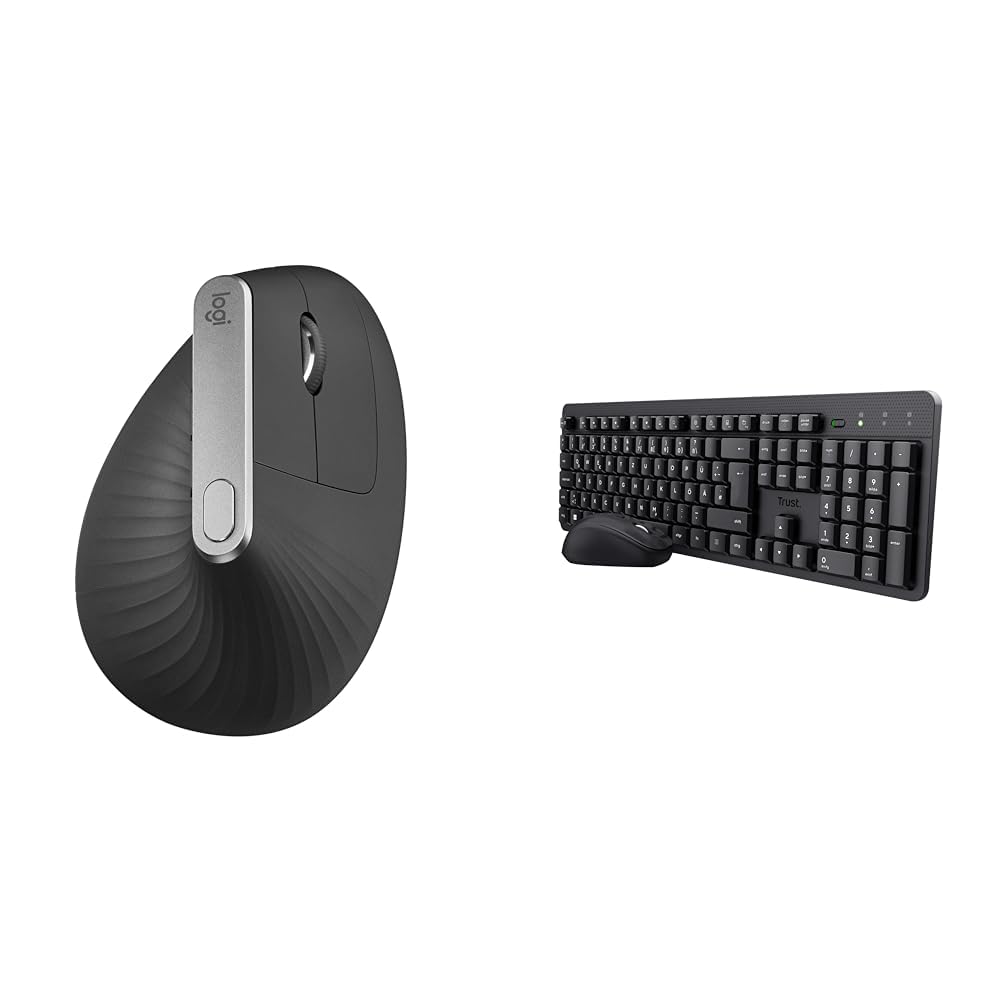 Logitech MX Vertical, Ergonomische & Trust Ymo II Leise Tastatur Maus