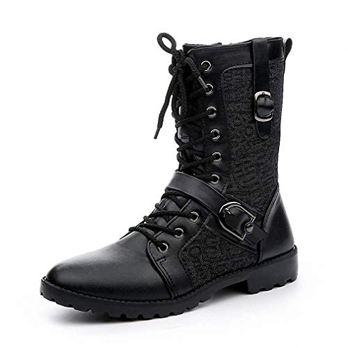 Tebapi Mens Backpacking Boots Autumn Punk Martin Boots Men Fashion Pu Leather Lace-up Motorcycle Boots Black Vintage High Top Buckle Shoes Man Xmx516 Black 8.5