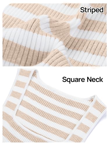 Image of MEROKEETY Women's Summer Square Neck Tank Tops | Sleeveless, Ribbed Knit, Striped Pattern, Slim Fit, Stretchy Soft Sweater Vest Casual Work Outfits