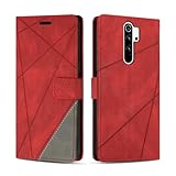 SONWO Handyhülle für Redmi Note 8 Pro Hülle, Premium PU Leder Handyhülle Wallet Silikon Schutzhülle Klapphülle für Redmi Note 8 Pro, Rot