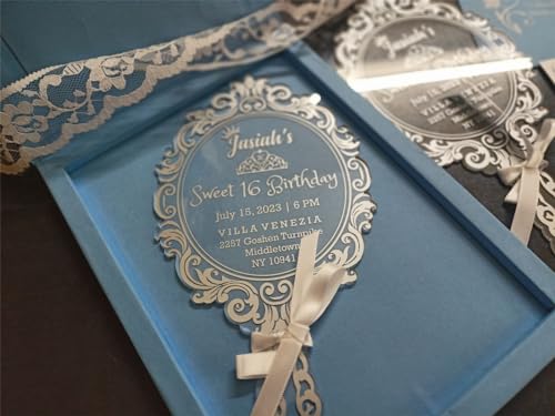 Prince Mirror Clear Acrylic Quinceanera Invitations, Boxed Wedding Invitation, Luxury Wedding Invitation, Acrylic Birthday Invitations - Pack of 10 SET