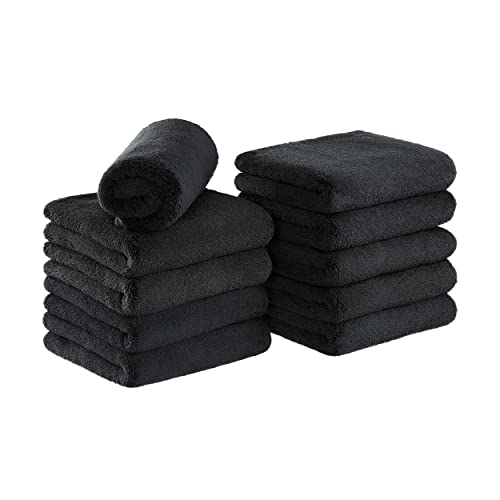 Arkwright Microfiber Coral Fleece Salon Towels - (Pack Of 10) Bleach Safe Resistant, Absorbent Hair Drying Towel Set, Perfect For Resort, Hotel, And Spa, 16 X 27 In, Black #TOP21