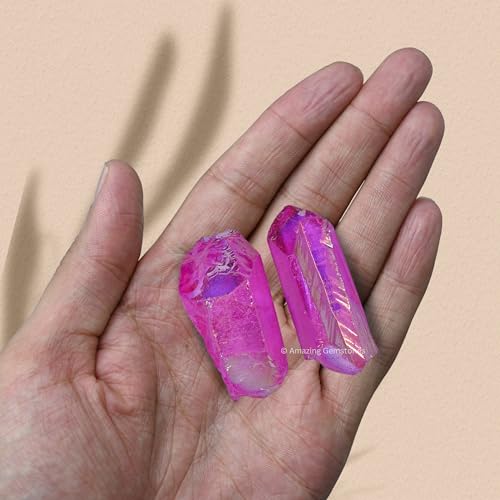 Image of Amazing Gemstone 2 Pieces Rose Aura Quartz Raw Pencil Points Crystals and Healing Stones, Natural Rocks for Meditation and DIY Raw Point Stones and Crystals