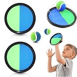 PLACER DE JUGA - Eeste juego de pelota con velcro es bueno para entrenar habilidades motoras, mejorar la velocidad de reacción y las habilidades de lanzamiento. Los juegos interactivos brindan entretenimiento y salud a los niños, y también pueden mejorar las relaciones entre padres e hijos.