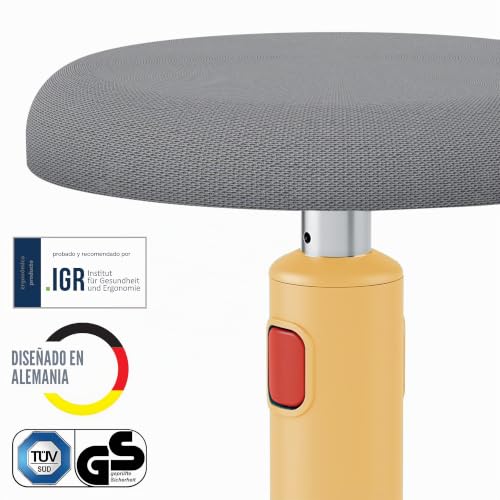 Miniatura 5 de Leitz Taburete Ergonómico Para Trabajar De Pie, Altura Ajustable De 46 Cm A 79 Cm, Silla Giratoria Redonda De Oficina, Gama Ergo Cosy, Amarillo Cálido, 65180019