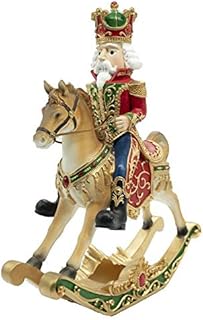 Schiaccianoci di Natale su Cavallo a Dondolo in poliresina, 32cm di Altezza, Statuetta Nutcracker Soldier da Collezione, BURATTINO Dipinto A Mano, Regalo Decorazione