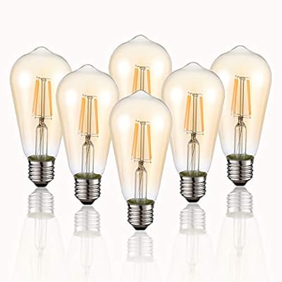 HESSION Vintage Edison LED Bulb, 6-Pack ST58 E26 Base 40 Watt Equivalent, Warm White 2200K-2700K, Antique Vintage Style Light, Squirrel Cage Filament Edison Light Bulbs Amber Glass, Dimmable