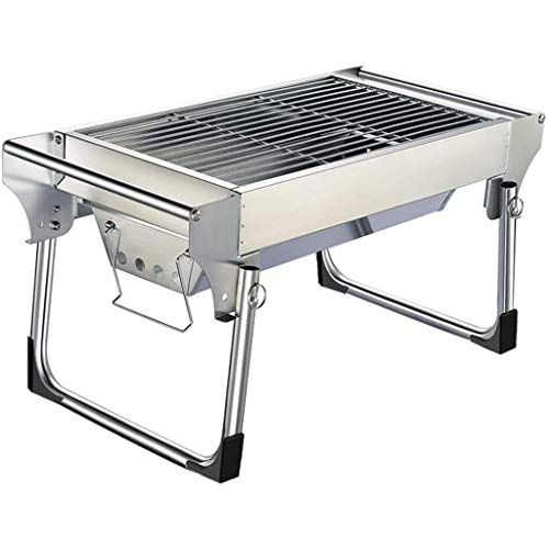 Holzkohlegrill,Kleiner Folding Grill Haus-Garten-Edelstahl BBQ Tragbarer Grill-Ofen Reisen Picknick Kochgeschirr,Silber,63 * 30 * 33cm