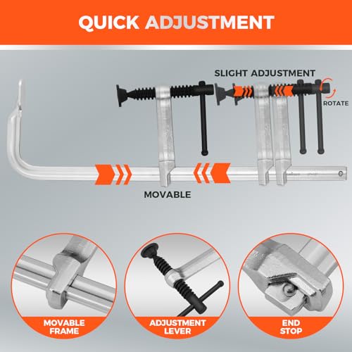 Image of HORUSDY 4-Pack 12-Inch Bar Clamp Set, Light Duty Drop Forged Steel F Clamps, Max 450 lb Load Capacity, Smooth Adjustment Strong Grip for Welding, Woodworking, Metalworking, DIY & Crafts