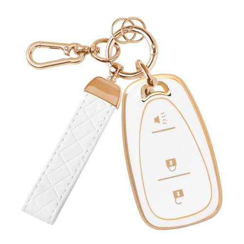 Rislobx 3 Button Key Fob Cover for Chevy TPU Key Fob Case Compatible with 2016 2017 2018 2019 2020 2021 2022 Spark Traverse Equinox for 2018 2019 2020 Chevy Trax (White)
