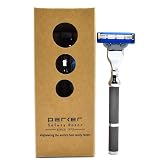 Parker Safety Razor Rasoio in Metallo a Tripla Lama - Compatibile Con Gillette Mach 3, Rasoio a Cartuccia Multilama, Telaio in Ottone Massiccio Con Cromatura - Nero