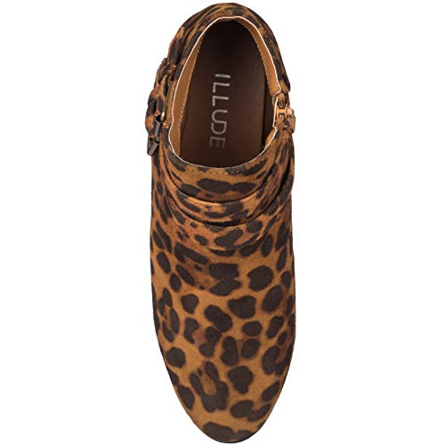 ILLUDE Women's Western Almond Round Toe Slip on Bootie - Low Stack Heel - Zip Up - Casual Ankle Boot4