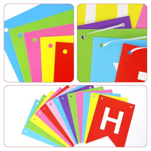 Image of Happy Birthday Banner Sign, Birthday Garland Wall Door Hanging Banners Flag for Women Men Boys Girls Party Backdrop Decorations, Personalized Name Banner White Letters Multicolor