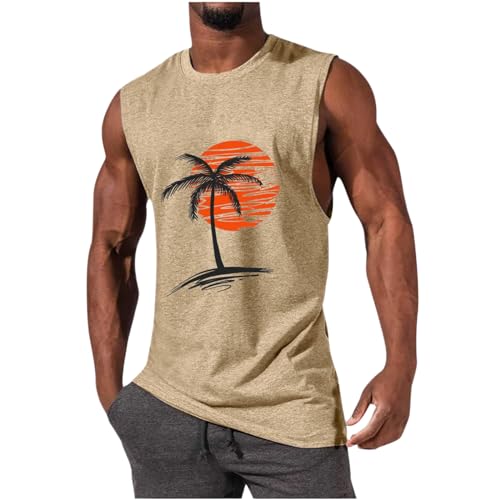 mens summer beach tank top hawaiian palm tree print sleeveless muscle basic tee vacation tops