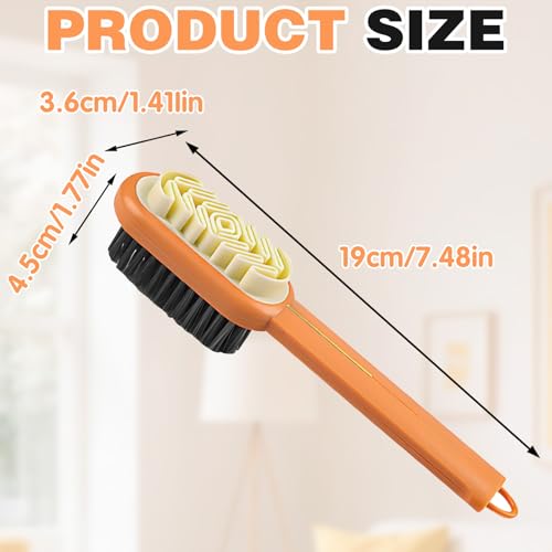 2-in-1 Orange Shoe Brush, Lazy Shoe Brush All-Round Cleaning Tool Soft Plastic Bristles Designed with an Extra-Long Handle, 360° Thorough Cleaning for Suede & Nubuck Cleaning