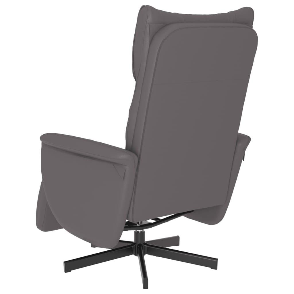 Fotel relaksacyjny z podnóżkiem, szary, sztuczna skóra, regulowany, obrotowy, z funkcją leżenia i podłokietnikami, ergonomiczny, wygodny do salonu, biura, kącika do czytania, kominka