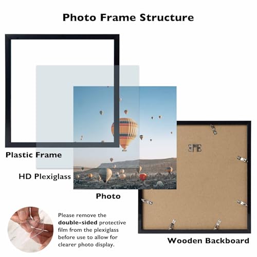 Image of JCJMY 10x10 Picture Frame Black for Wall Hanging, Wall Mounting Horizontally or Vertically, 10 x 10 Square Wall Gallery Poster Photo Frame with Durable Shatter Resistant Plexiglass, Black