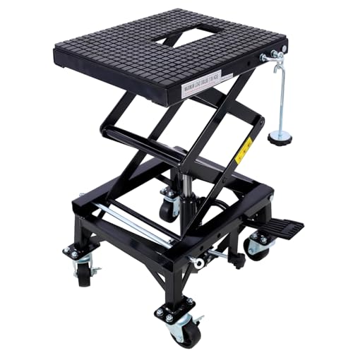 Hydraulic 300 lbs Motorcycle Scissor Jack Lift Foot Step Wheels for Small Dirt Bikes (Black)