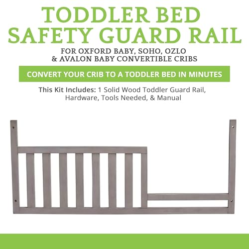 Image of Toddler Bed Safety Guard Rail for Oxford Baby, Soho, Ozlo & Avalon Baby Convertible Cribs - Solid Wood Rail for Toddler Bed Conversion - Safety Rails for Children (Stone Wash, Option 1)