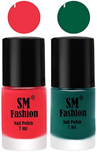 Image of Long Lasting Nail Polish | Nail Paint Combo 7 ml Each) - Set of 2 Rose Pink-Green