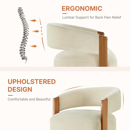 Image of KISLOT Upholstered Dining Chairs Set of 4, Modern Rolling Dining Chairs with Hidden Casters, Wooden Arm Kitchen Chairs with Linen Look Fabric, Padded Barrel Chairs for Dining Room, Kitchen, Sand