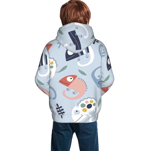 Cute Chameleons On Blue Kid Hoodies Boys Sweatshirts Girls Pullover with Pocket4