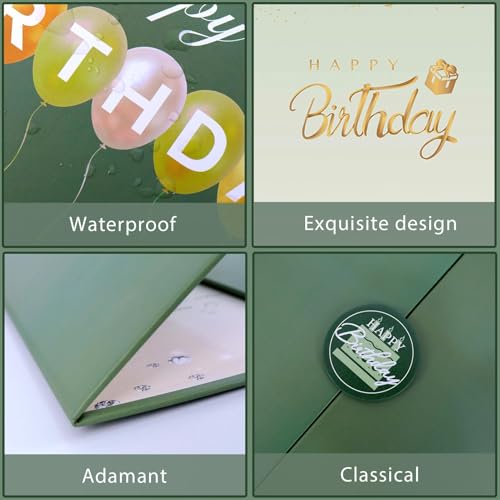 Image of Crenics Green and Gold Birthday Decorations for Women Men, Creative Birthday Guest Sign in Book Alternative, Happy Birthday Signature Book 18 inch x 12 inch, Great Birthday Gifts for Girls or Boys