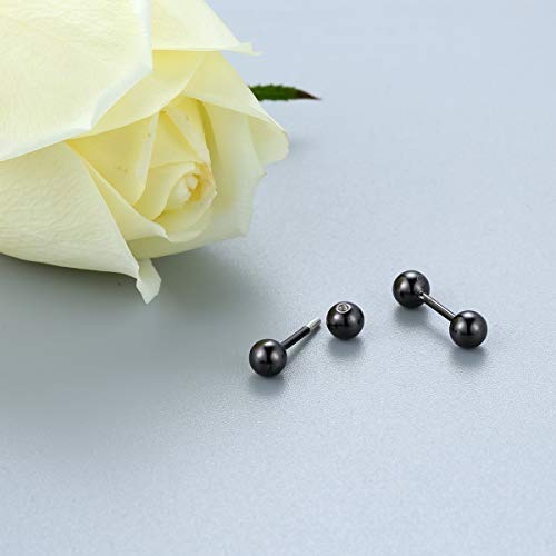 Silbertale 6Mm Barbell Earrings 925 Sterling Silver Minimalist Black Cartilage Stud Rook Daith Forward Helix Piercing Sleeper Earrings For Men Women #TOP3