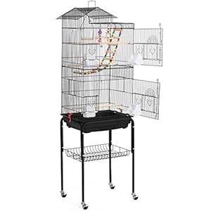 Yaheetech Bird Cage 64-inch Play Open Top Medium Small Parrot Parakeet Bird Cages with Detachable Rolling Stand for Parrot Lovebirds Finches Parakeets Budgie Parrotlet Conures, Pet Flight Birdcage